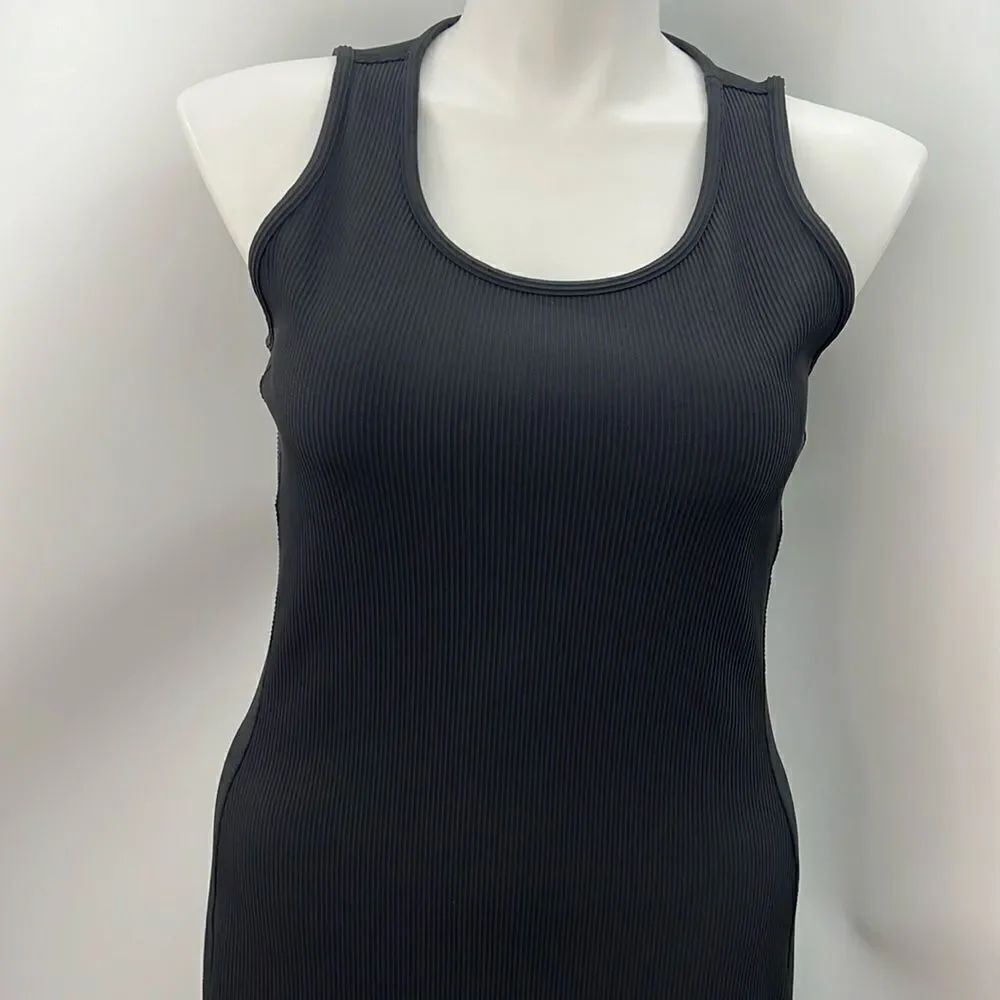 Athleta black ribbed sheath casual sleeveless dress large